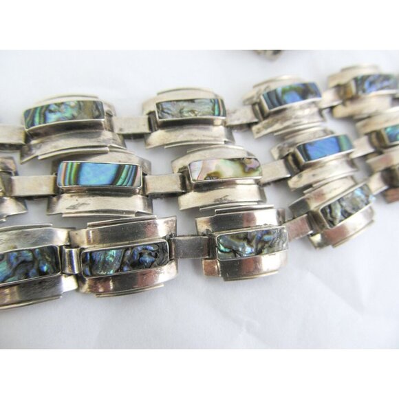 Vintage Mexico Taxco Abalone Sterling Silver 3 piece jewelry suite, necklace - Picture 4 of 8